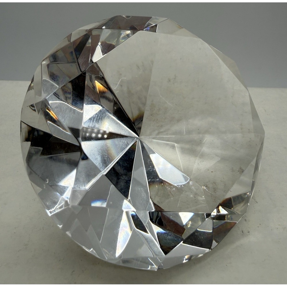 Diamond Faceted Crystal Glass Clear 3.5 Inches Paperweight Decor